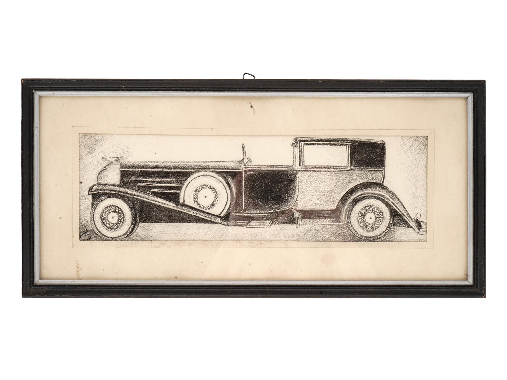 ANTIQUE PERSIAN GRAPHITE PENCIL PAINTING OF CAR PIC-0